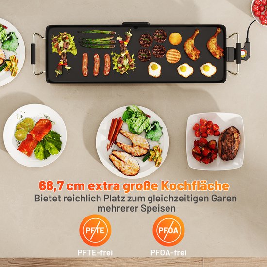 COSTWAY Teppanyaki Elektrische grillplaat, 70 cm, antiaanbaklaag, BBQ-grill met instelbare temperatuur, thermostaten en lekbak, voor binnen en buiten — afbeelding 5