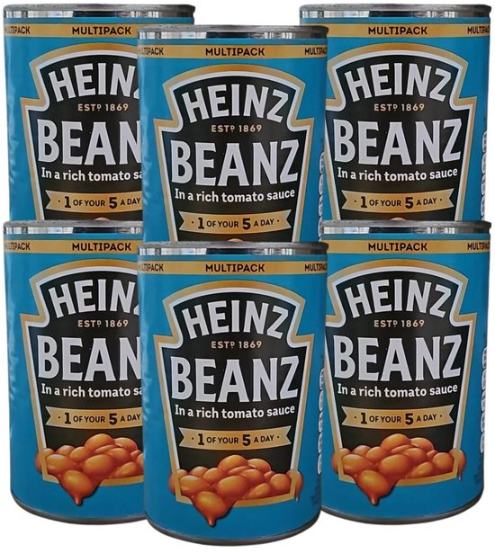 Heinz Baked Beans in Tomatensaus (Baked Beans) Voordeelverpakking 6 x 415 g Witte Bonen in Tomatensaus Multipack met Kajal StickerTomatensaus