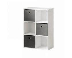 Kubus opbergkast Multifunctionele opbergkast Combinatie van 3 open vakken + 3 stoffen lades Flexibele indeling Antislip- en kantelbeveiliging Geschikt voor woonkamer studeerkamer en kantoorruimte 53,7x30x79,8 cm Wit