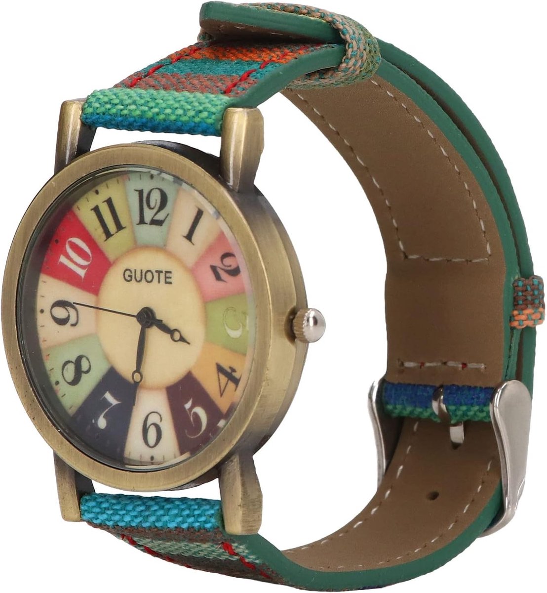 Multicolored Bohemian Style Brass PU Leather Button Battery Ladies Watch voor Verjaardagsfeesten - Hippie Watch (Blauw)