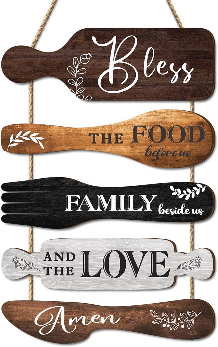 5 Stuks Keuken Wanddecoratie met Kookgerei en Inspirerende Teksten