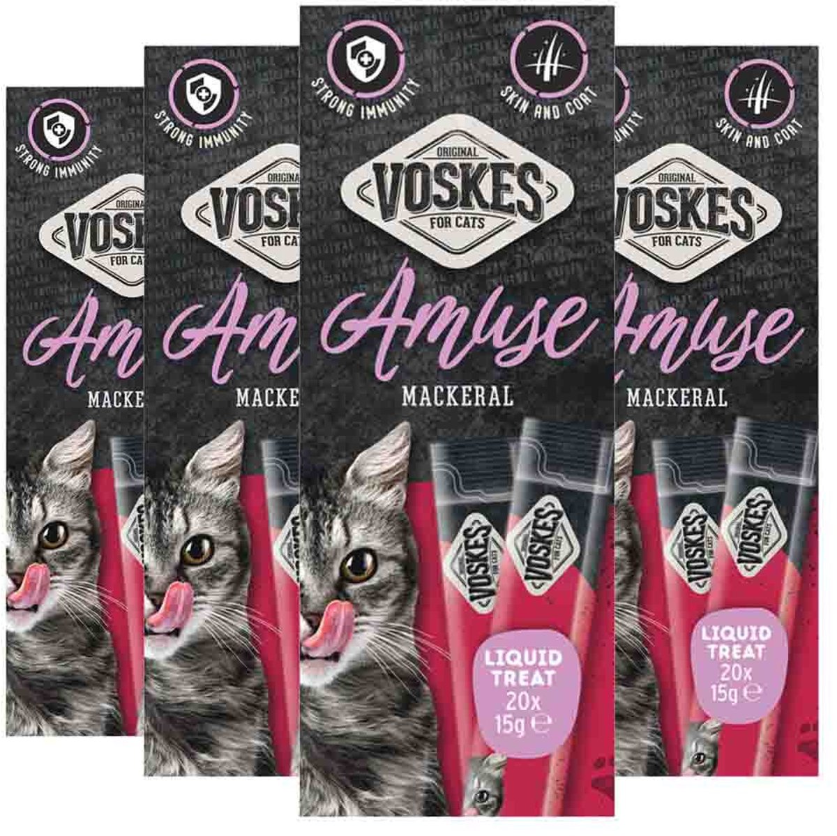 Voskes Kattensnack Liquid Treat Makreel - 4 x 20x15 gr - Voordeelverpakking