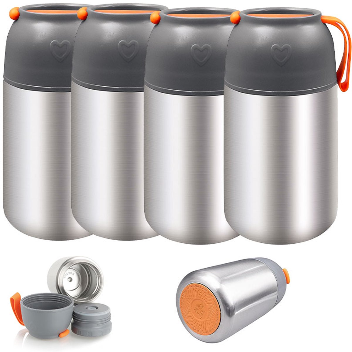 Thermos Voedselcontainer met Lepel - Thermoskan - Thermosfles - Voedsel container voor soep, noodles, babyvoeding, havermout, ijs en meer - Thermosbeker voor het meenemen van eten - 650ml - 4 Stuks