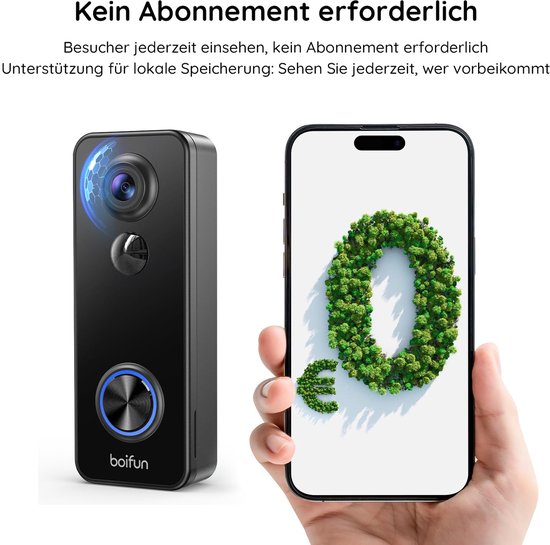 BOIFUN J7 Slimme Video Deurbel met Camera - Video Doorbell - MP Ultra HD - Wifi deurbel - Nachtzicht - Draadloos/Batterij - Live videogesprek, 24/7 opname, Mens- en bewegingsdetectie - Zwart van Merkloos — afbeelding 3