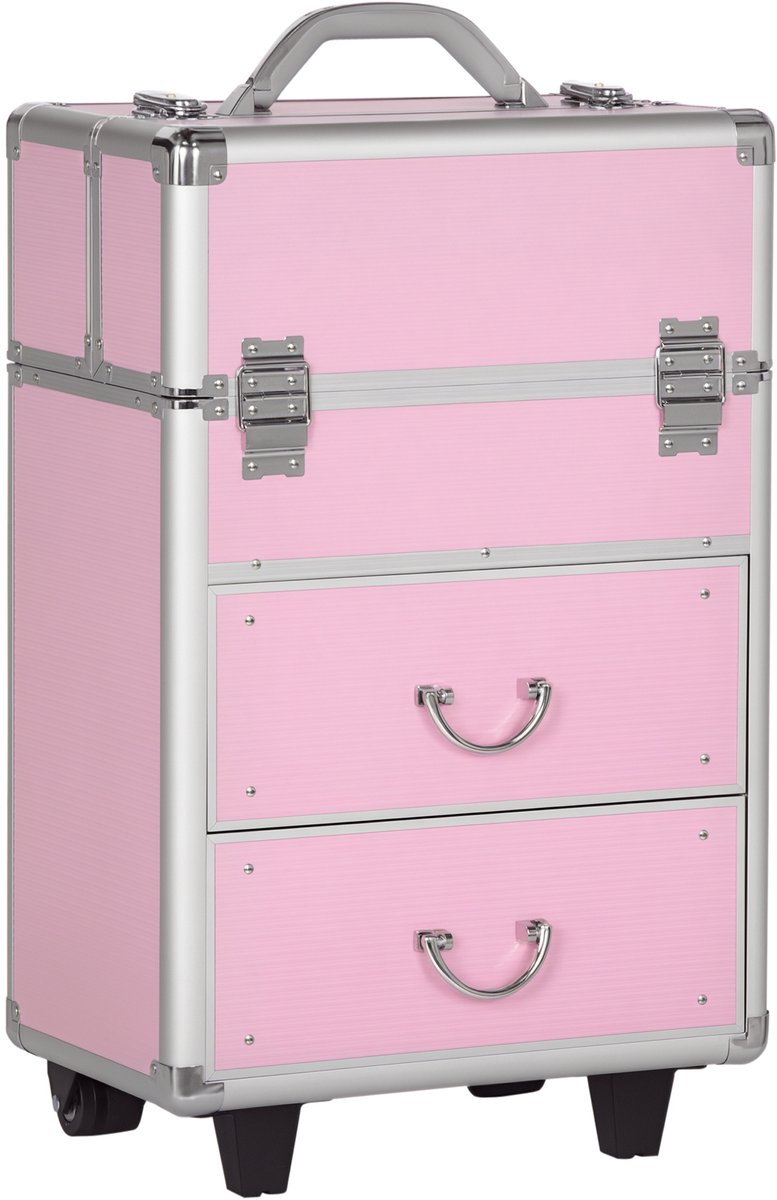 HOMCOM Make-upkoffer - Aluminiumlegering - 36x23x58cm - Roze