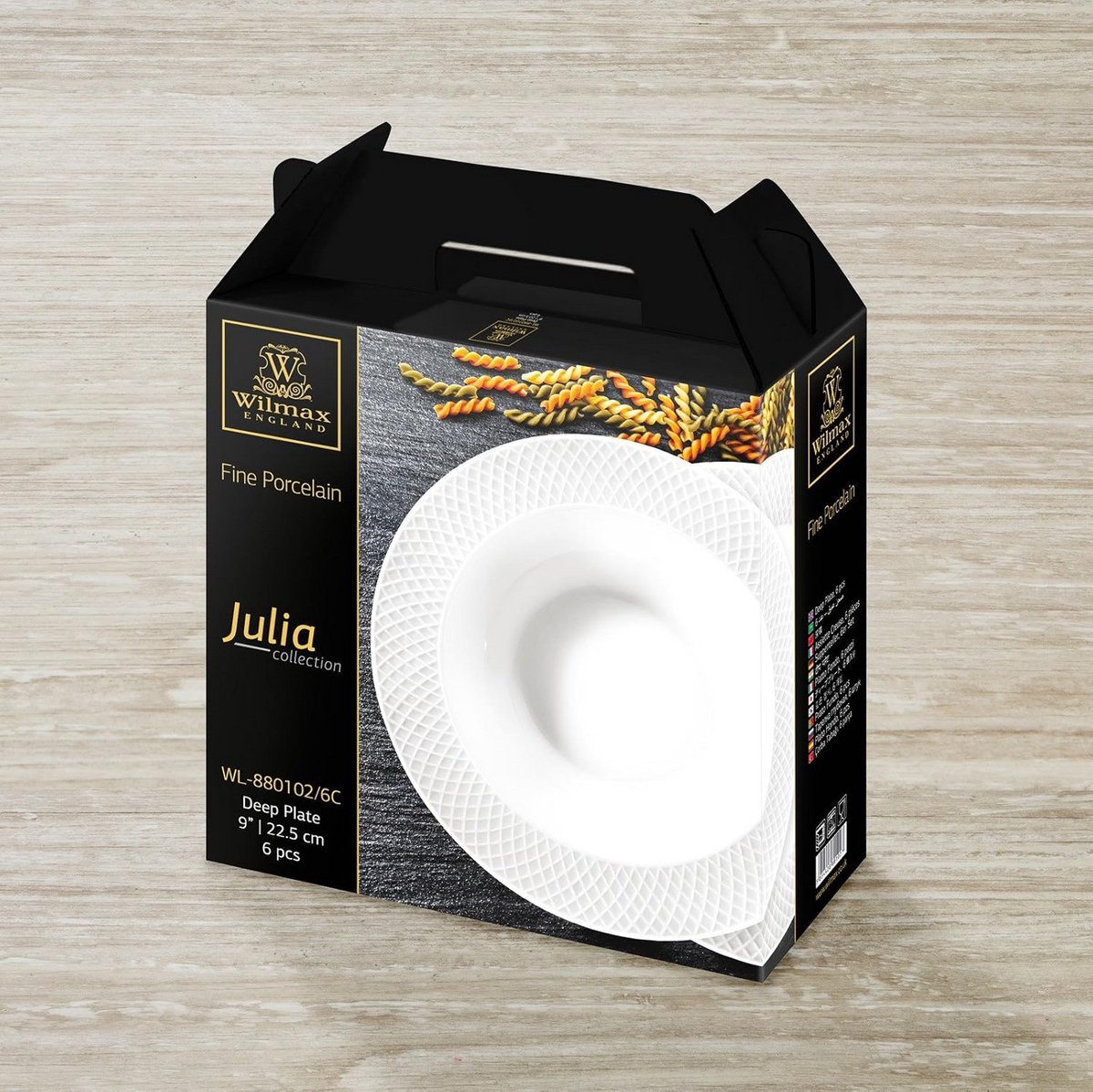 Set van 6 porseleinen diepe borden, 22,5 cm, wit