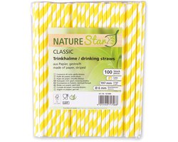 NATURE Star papieren rietjes classic gestreept geel/wit 197mm