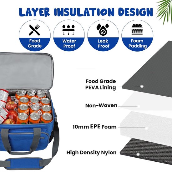 Geïsoleerde Rollende Koeltas - Professionele Lekvrije Waterdichte Draagbare Trolleykoffer Voor Kamperen Buitenpicknick 43l
