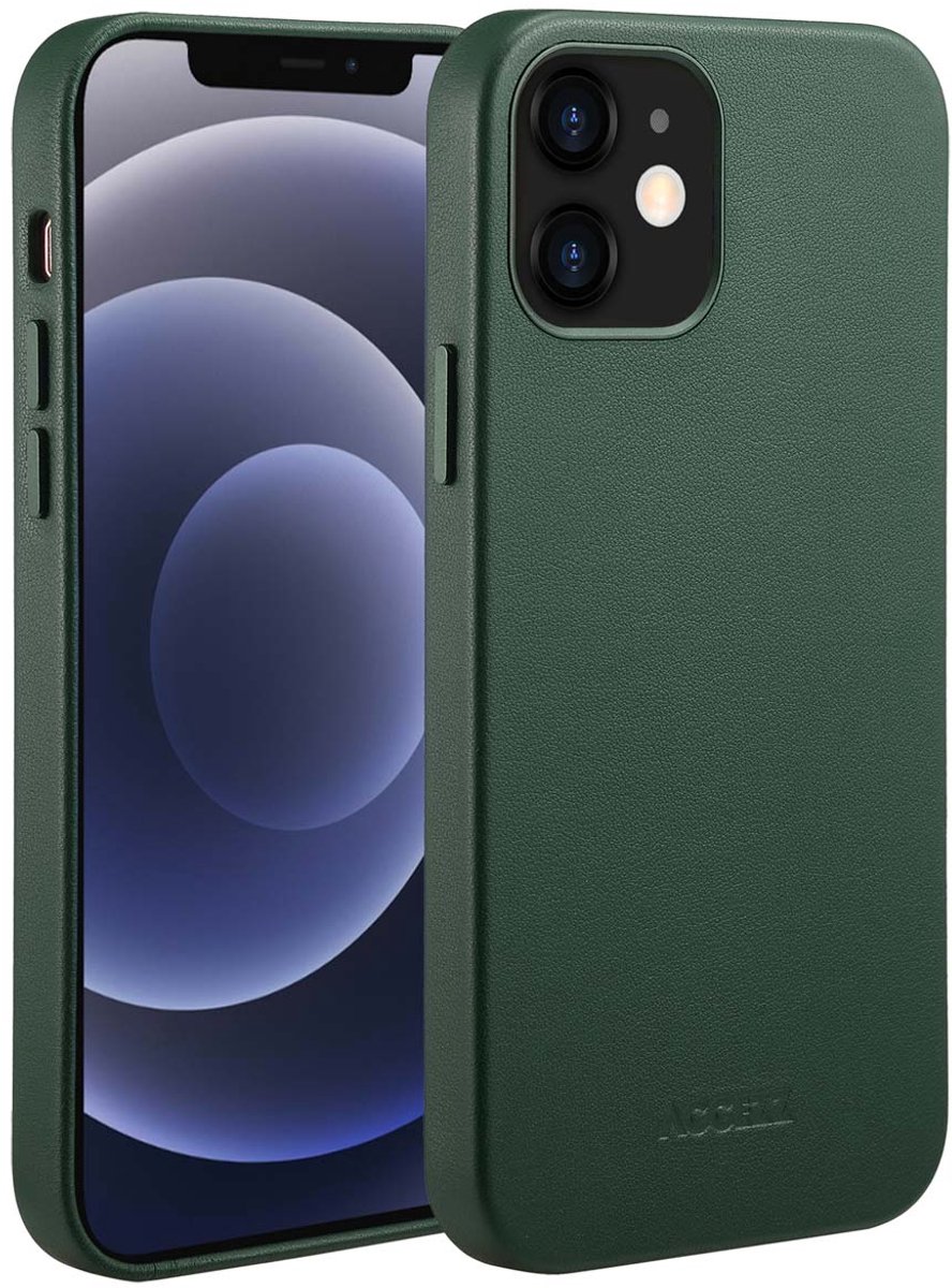 Accezz Hoesje Geschikt voor iPhone 12 / 12 Pro Hoesje - Accezz Geschikt voor MagSafe Leather Backcover - donkergroen
