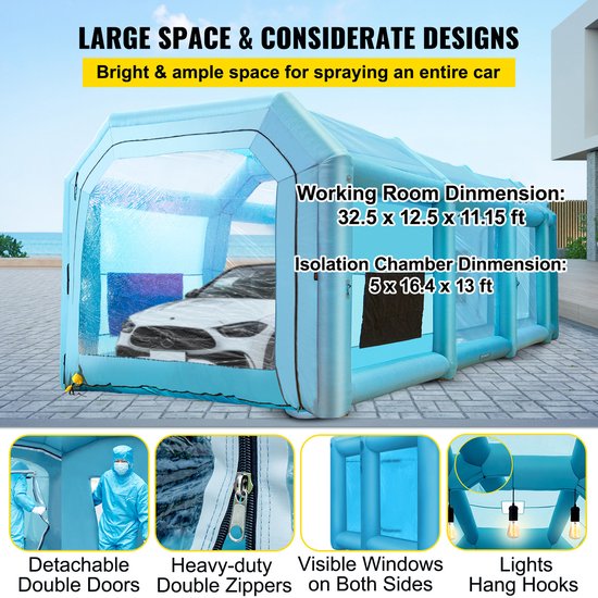 VEVOR Paint Booth Diy Spuitverf Spuitverf Bescherming Tent 10,75x3,9x3,47m Blauw van Merkloos — afbeelding 5