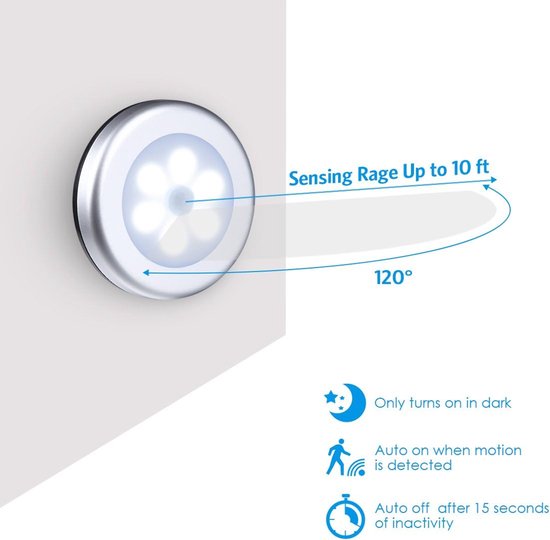 LED Bewegingssensorlamp - Bewegingssensorlampen - Magnetisch Nachtlampje Voor Binnen - Slimme Draadloze Nachtlampjes - Voor Kast, Keuken en Gang - 3 pack — afbeelding 4
