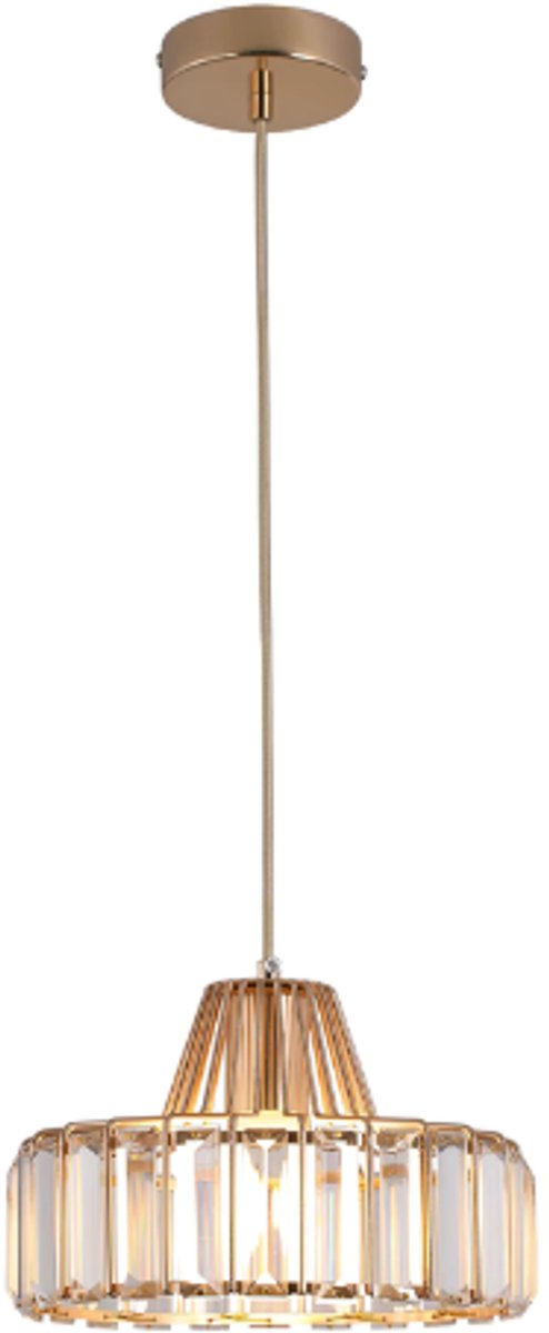 LabelOne Hanglamp - Hanglampen Eetkamer - Kroonluchter - kristallen lamp - in lengte verstelbaar - goudkleurige frame - Ø 25 cm