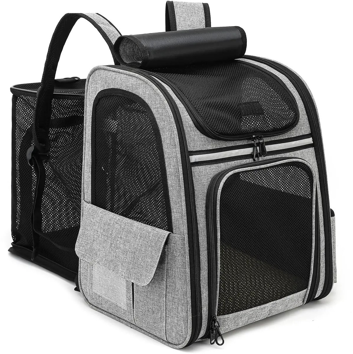 LabelOne Hondenrugzak - Honden Draagtas - Katten Rugzak - opvouwbaar - 34 x 28 x 41 cm - max. draaggewicht 7 à 8 kg - grijs