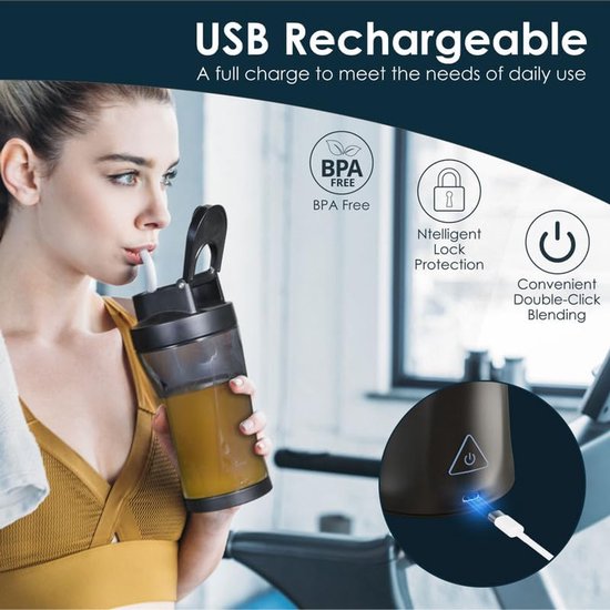 Blender - Mini Blender - Blender To Go - Smoothie Maker - Fresh Juice Blender - 6000 Mah Zelfreinigende En Bpa-Vrije Draagbare Sapcentrifuge Met 6 Scherpe Messen - Ideaal Voor Smoothies & Milkshakes - Zwart van Merkloos — afbeelding 2