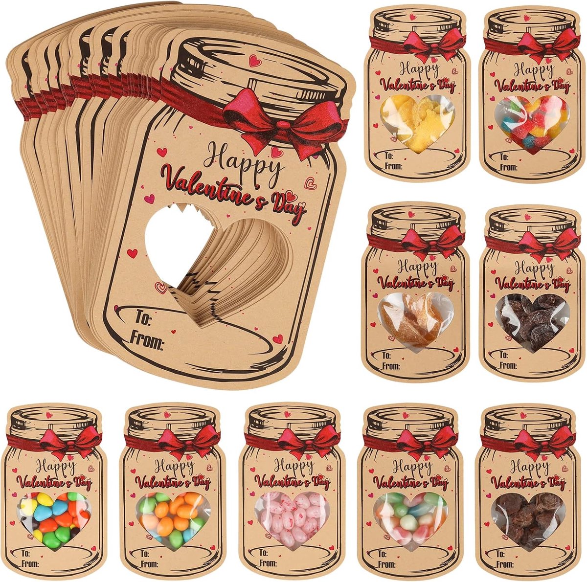 Valentijnsdag wenskaarten - Valentijnsdag wenskaarten voor kinderen - 50 doe-het-zelf wenskaartensets - Perfect voor Valentijnsdagactiviteiten voor kinderen, cadeautjes uitwisselen in de klas, schoolprijzen en feestartikelen