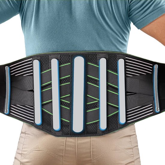 Rugsteunbanden met metalen steunstangen, unisex, comfortabel en ademend, met een verwijderbaar 3D-lumbaal kussen voor effectieve ondersteuning van de onderrug, geschikt voor werk en sport - M — afbeelding 2