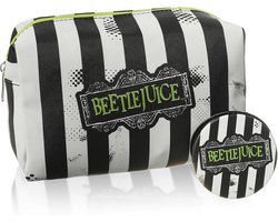 Beetlejuice veelkleurige make-uptas met gestreept logo-ontwerp | Gothic reisschoonheidshoes voor dames