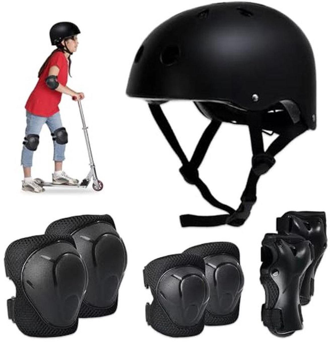 Beschermingsset voor Kinderen - 7-in-1 Fietshelm en Bescherming voor Skateboard en Stuntscooter