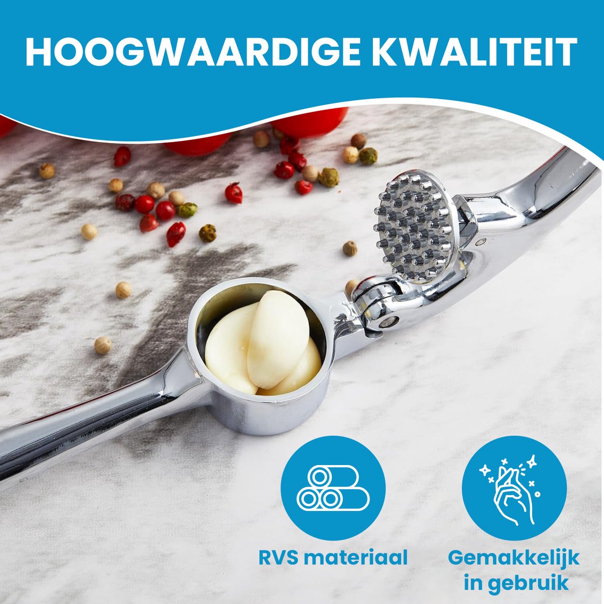 Knoflookpers - Gemberpers - Lookpers - Vaatwasser bestendig - Roestvrij - Zilver — afbeelding 3