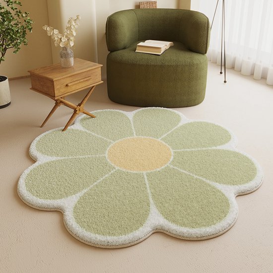 tapis doux en forme de fleur, pétale de fleur scandinave, tapis de sol rond, lavable, antidérapant, tapis shaggy pour chambre d'enfants, salon, chambre à coucher, décoration, 60 cm, vert