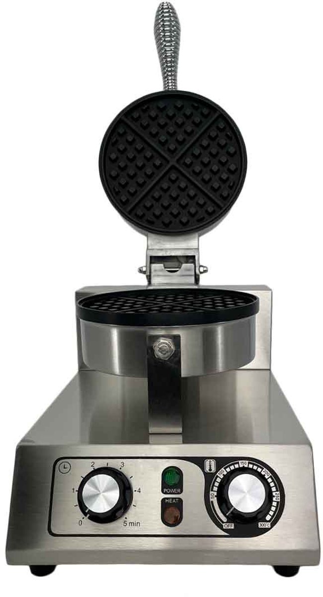 HCB® - Professioneel rond horeca Wafelijzer met timer - 230V - Wafelmaker van RVS / INOX - 38x25.5x28 cm (DxBxH) - 10.40 kg - 1513