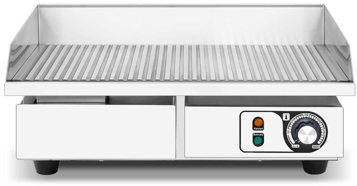HCB® - Professionele Horeca Grillplaat - 230V - RVS / INOX - Electrisch Grill apparaat - bakplaat - 43x55x25 cm (DxBxH) - 23 kg - 1322