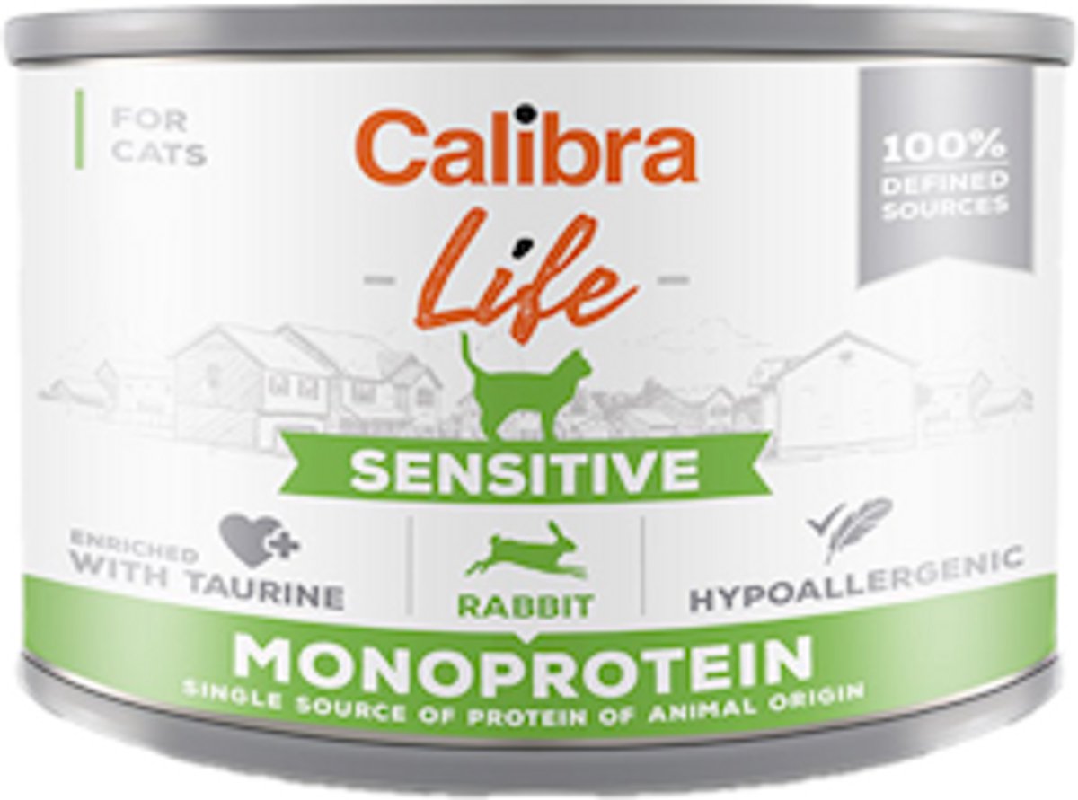 Calibra Cat Life Sensitive Natvoer - Konijn - 6 x 200 g