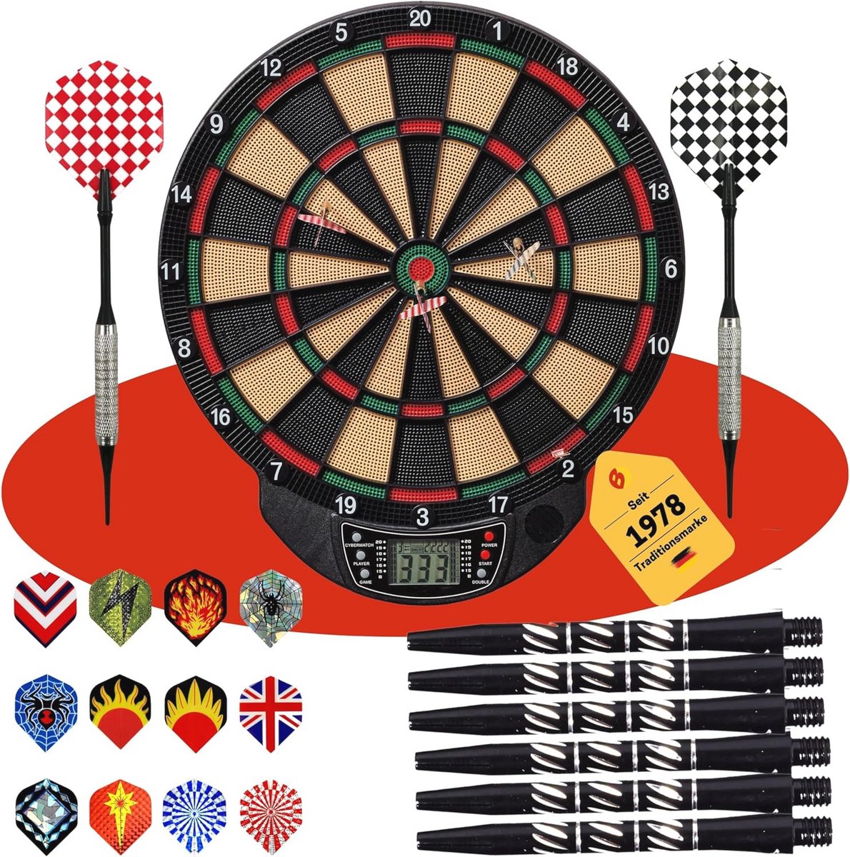 Elektronisch Dartbord Set met 6 Dartpijlen, Aluminium Shafts en Accesoires