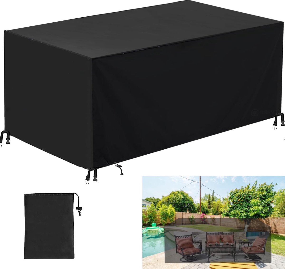 Imperatoris Tuinmeubelhoes - Beschermhoes voor Tuinset - Waterdicht en UV-bestendig - Afdekzeil voor tafels, stoelen, winterbestendig, winddicht - Zwart Zwarte