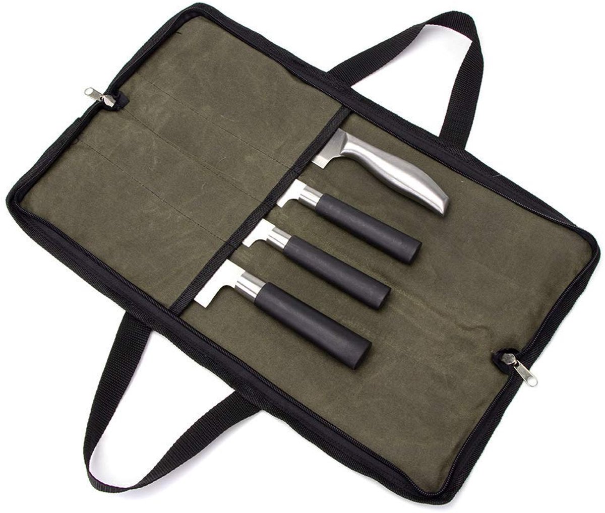 IMPERATORIS® Chef Tools Beschermer – Messenmap / Messentas – Chef Mes Roll Bag voor Kookgerei – Draagbare Opbergtas en Messenfoudraal voor 4 compartimenten Messen – Keukenset Organizer – Messen Niet Inbegrepen
