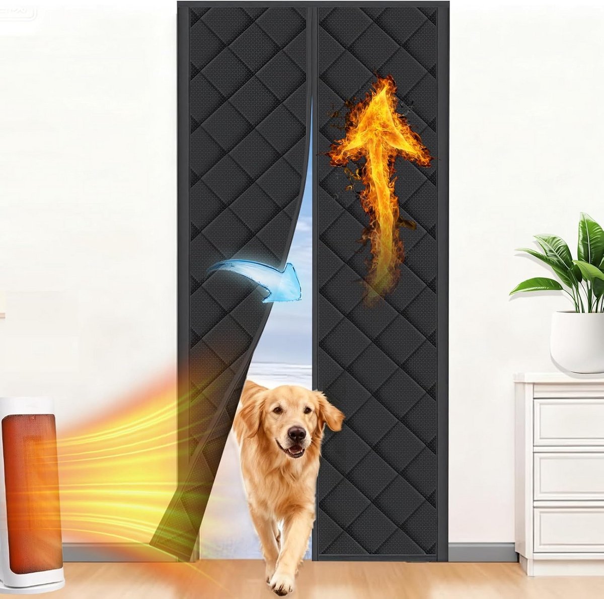 Thermisch isolatiegordijn met magneetsluiting 90 x 210 cm - koude- en windwerend voor buitendeuren