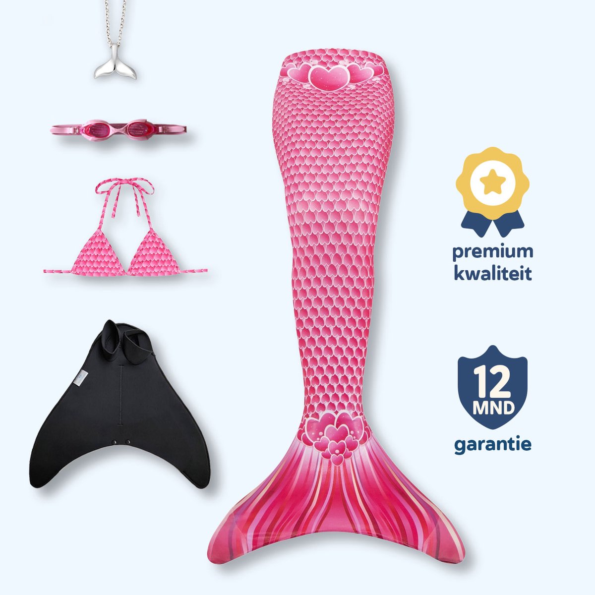 Hearts zeemeerminstaart maat 134-140 (8) met monovin met voetvakken en bikini top
