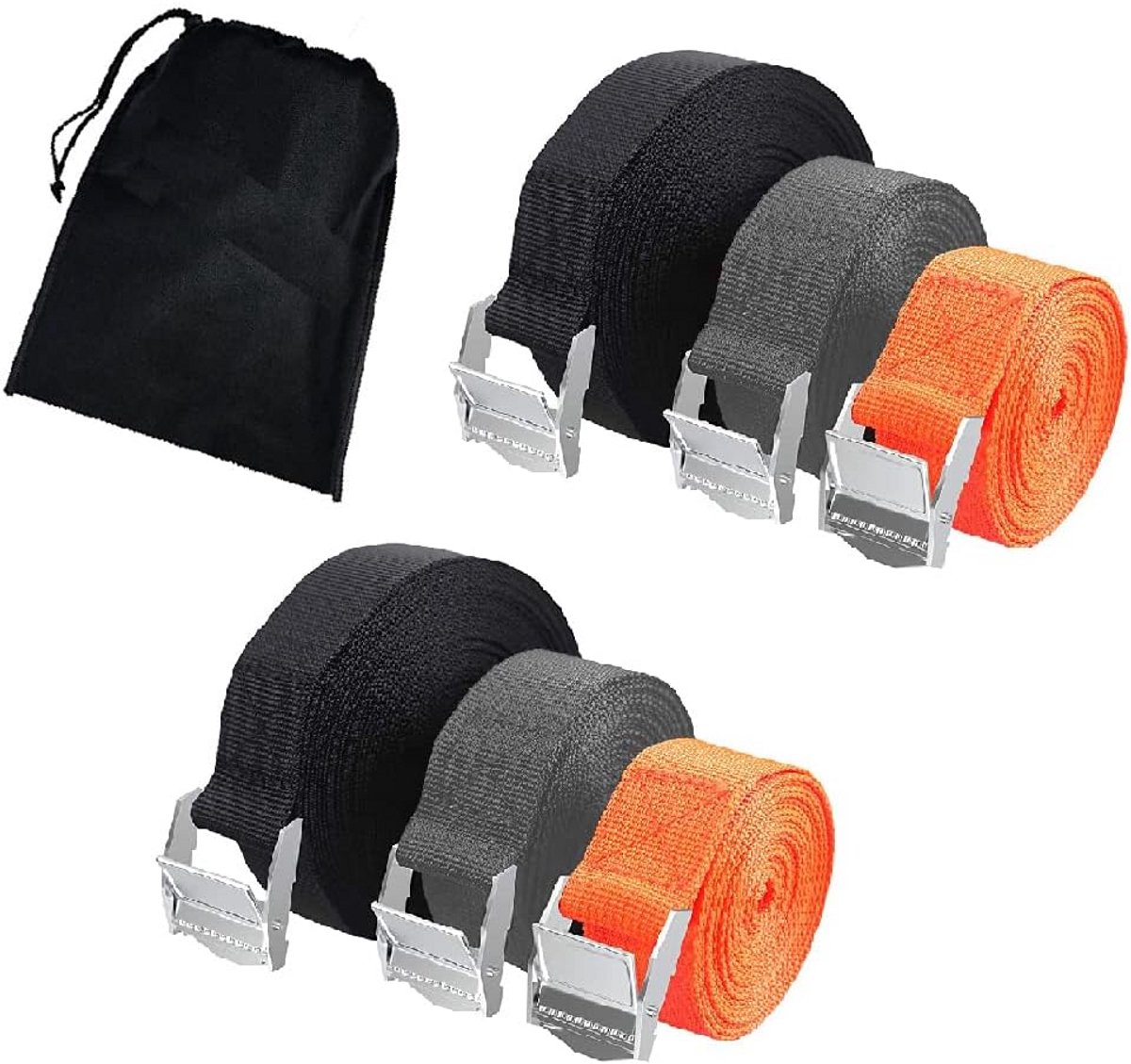 6x Set Spanbanden met Klemgesp - Verstelbaar voor Lading, Motorfiets en Aanhanger - Diverse Kleuren en Lengtes