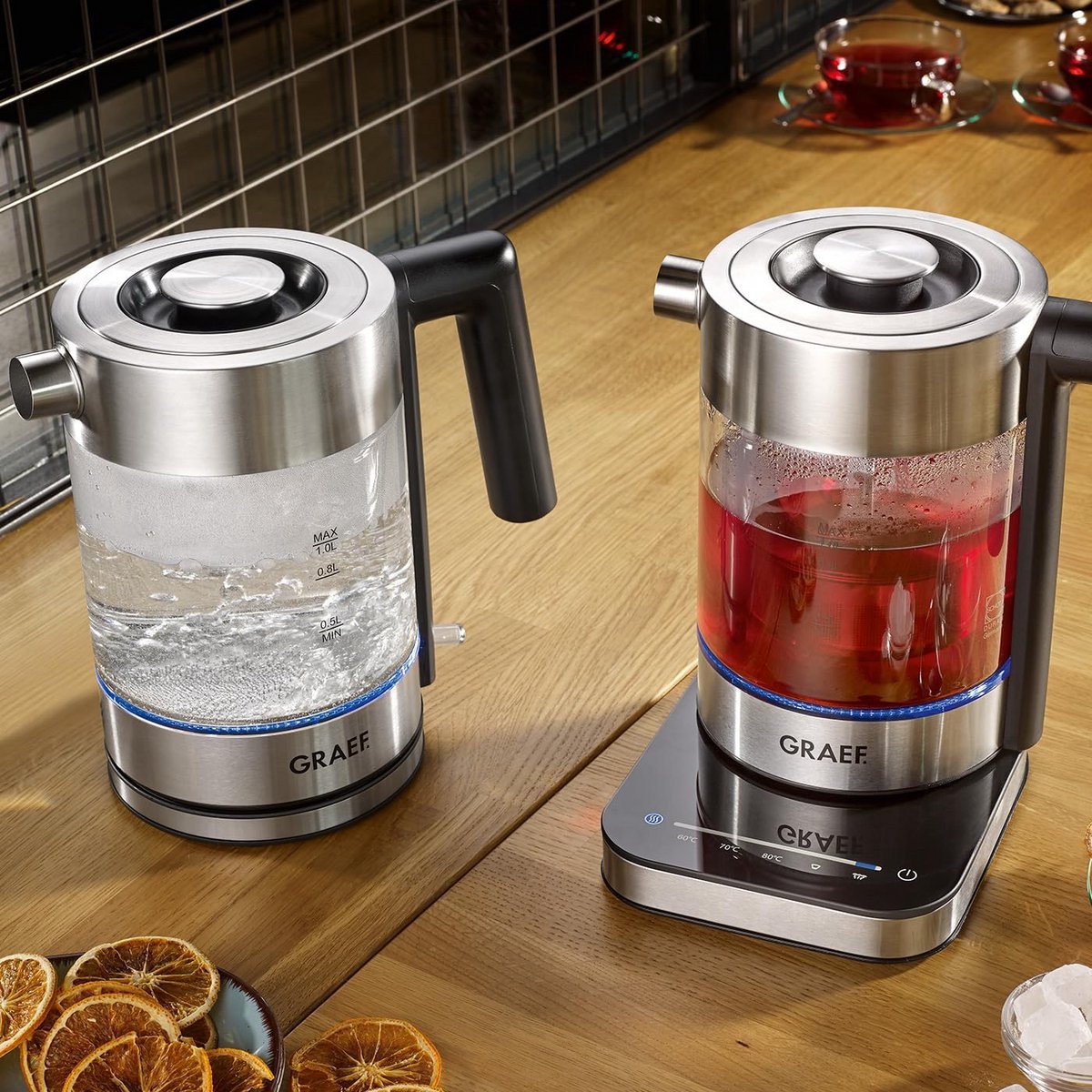 Glazen Waterkoker met RVS Afwerking 1 Liter 2200 Watt en Kalkfilter