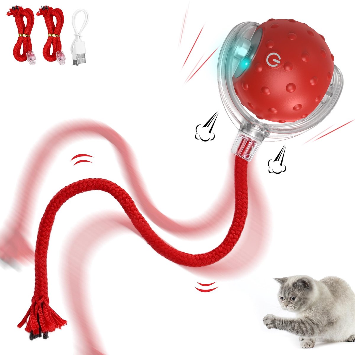 IMPERATORIS® Elektrisch Kattenbalspeelgoed – Interactief Kattenspeeltje / Automatisch Rollend Slim Speelgoed voor Katten – Oplaadbaar – Voor Interactief Spelen Binnenshuis – Geschikt voor Tapijt – 1 stuks