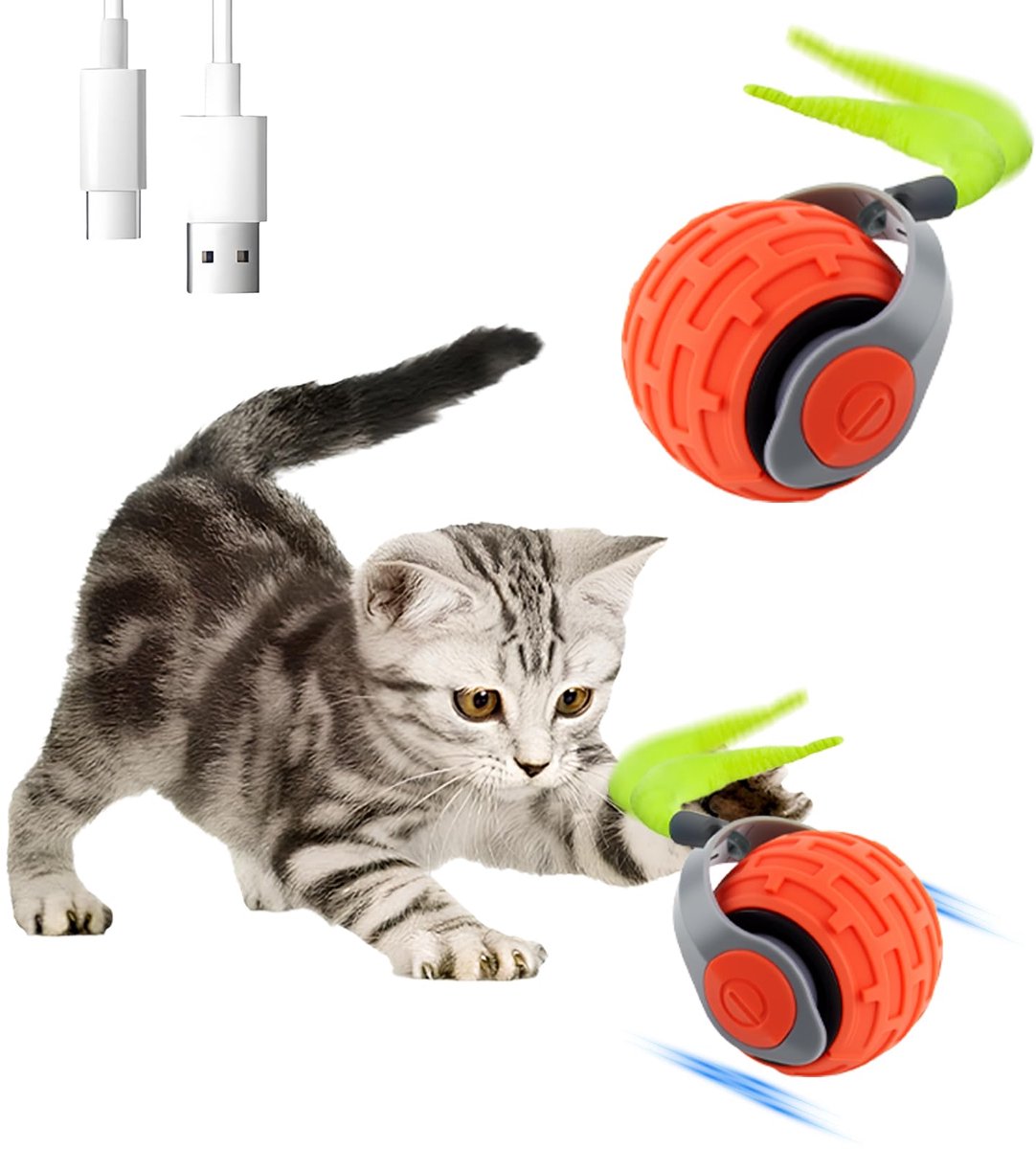 IMPERATORIS® Elektrisch Kattenbalspeelgoed – Interactief Kattenspeeltje / Automatisch Rollend Slim Speelgoed voor Katten – Oplaadbaar – Voor Interactief Spelen Binnenshuis – Geschikt voor Tapijt