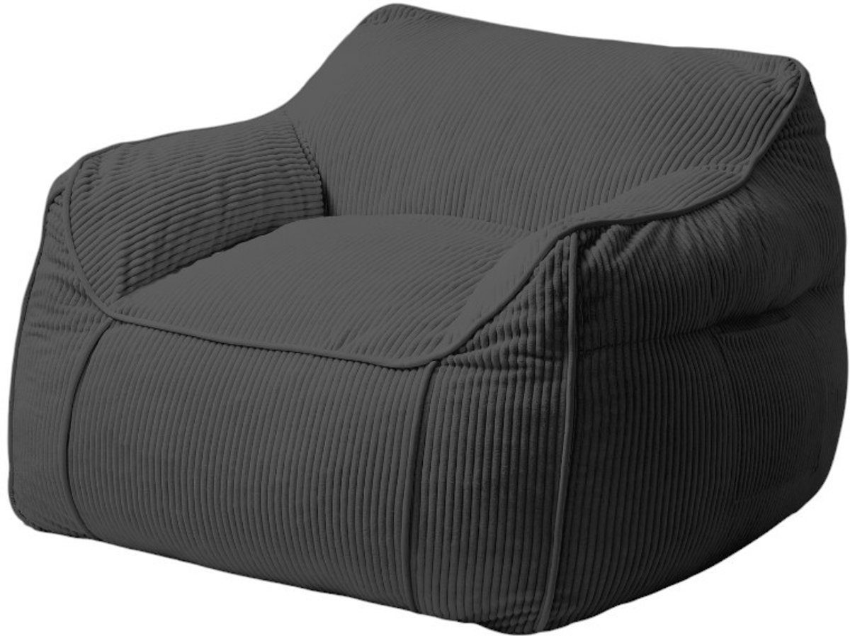 Bananair - Zitzak fauteuil - XXL poef - Ribfluweel - 100x110 cm - Donkergrijs