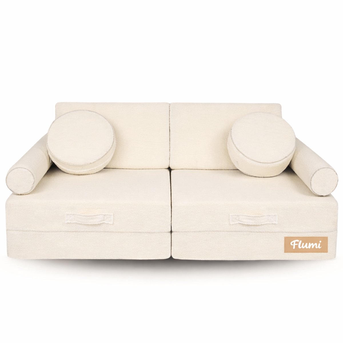 Flumi modulaire schuimsofa 10-delig voor kinderen en volwassenen, Montessori speelbank, afneembare hoezen, teddy stof, kleur licht beige