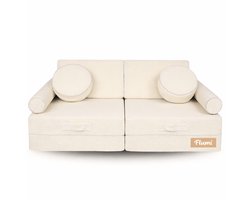 Flumi modulaire schuimsofa 10-delig voor kinderen en volwassenen, Montessori speelbank, afneembare hoezen, teddy stof, kleur licht beige