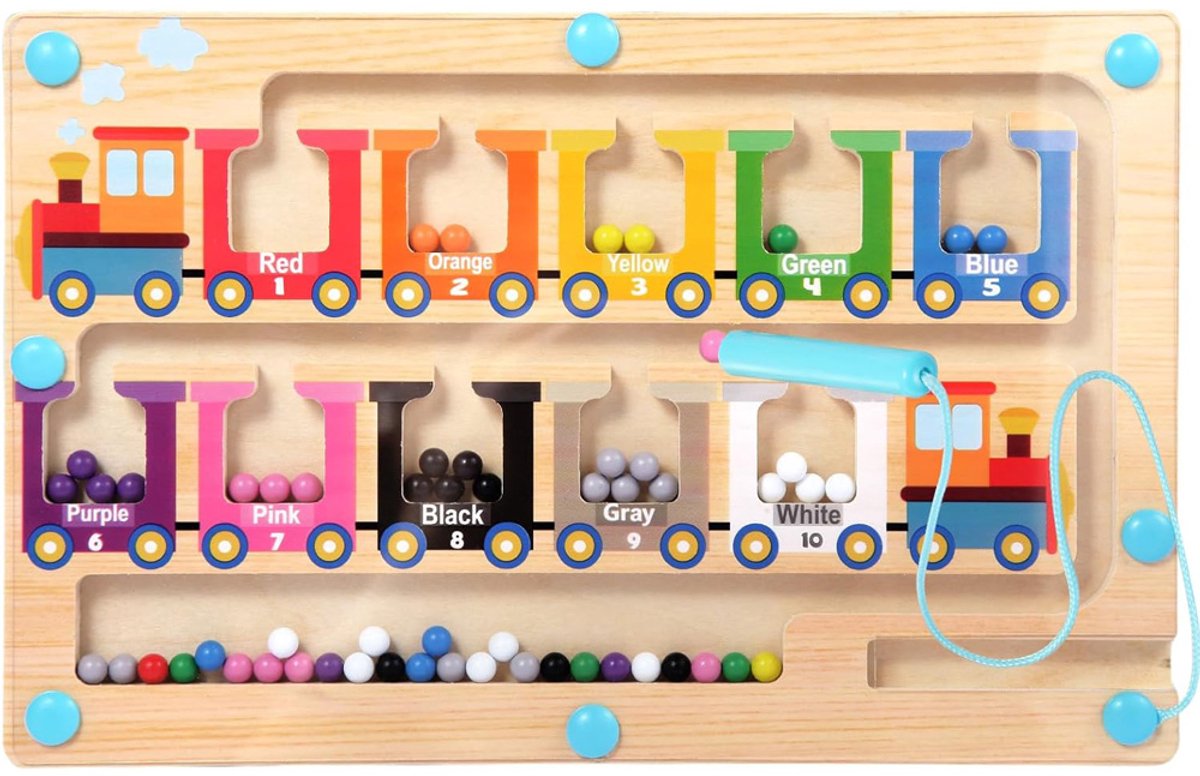 Montessori-spel voor kinderen - Magnetisch doolhof Educatieve spellen voor 3-jarigen - Leren sorteren op kleur, tellen, magnetisch spel voor kinderen - Puzzelcadeaus voor jongens en meisjes van 3, 4, 5 en 6 jaar oud