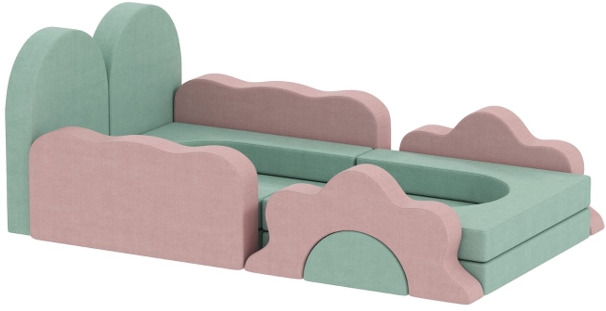 12-teiliges Set Schaumstoffblöcke zum Kletttern, Bauen, Krabben, Indoor-Spielmatten mit Cordbezug, Grün+Rosa