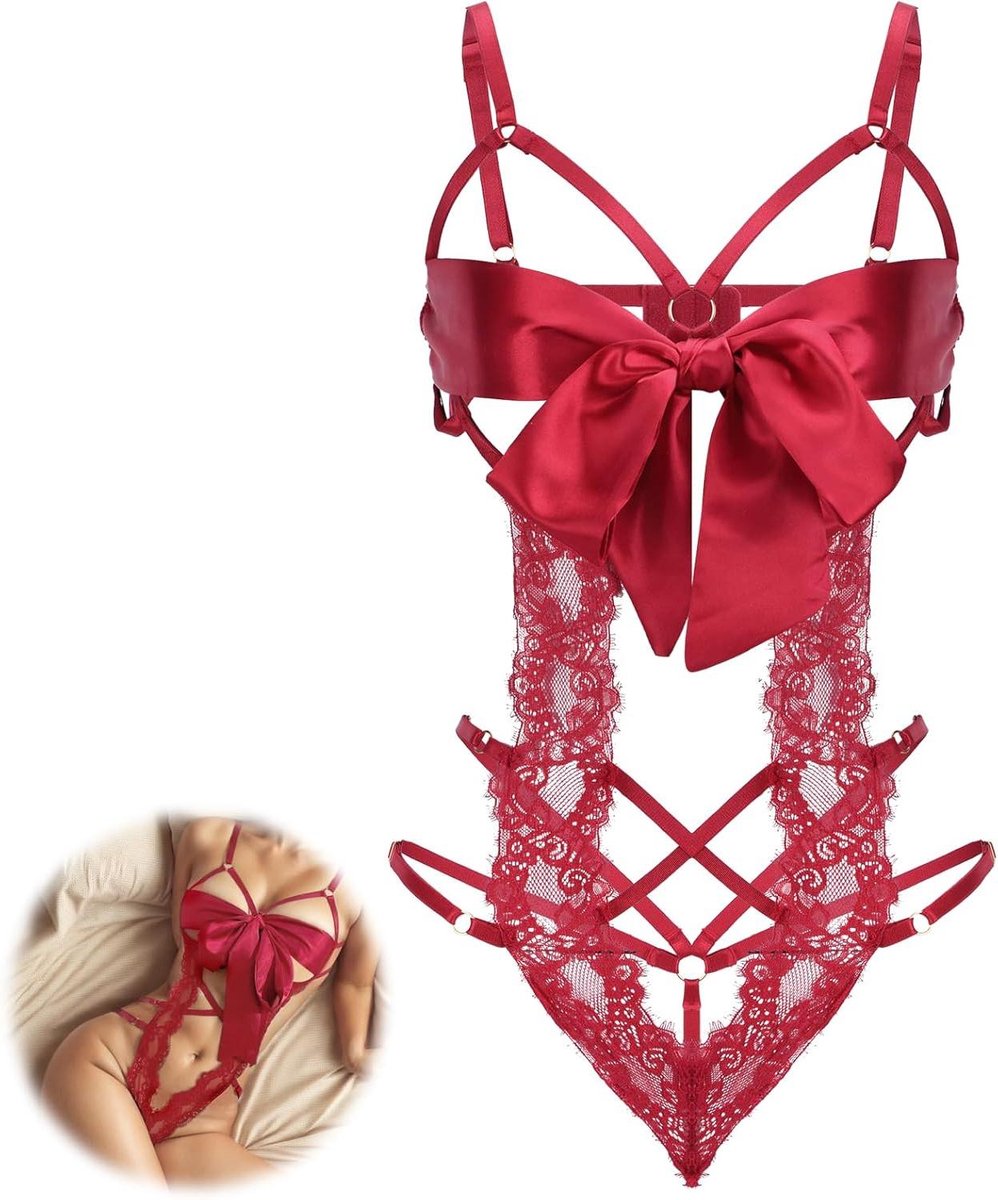 Allecta - Dames sexy kanten bodysuit - Verleidelijke lingerie met grote strik