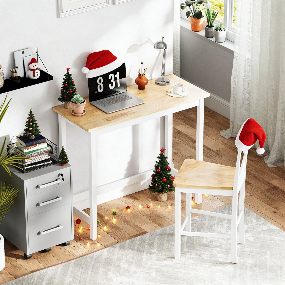 REDOM Eettafel 108B x 48T x 91H cm, eikenlook blad en wit frame, rubberhout, compact voor 2 personen