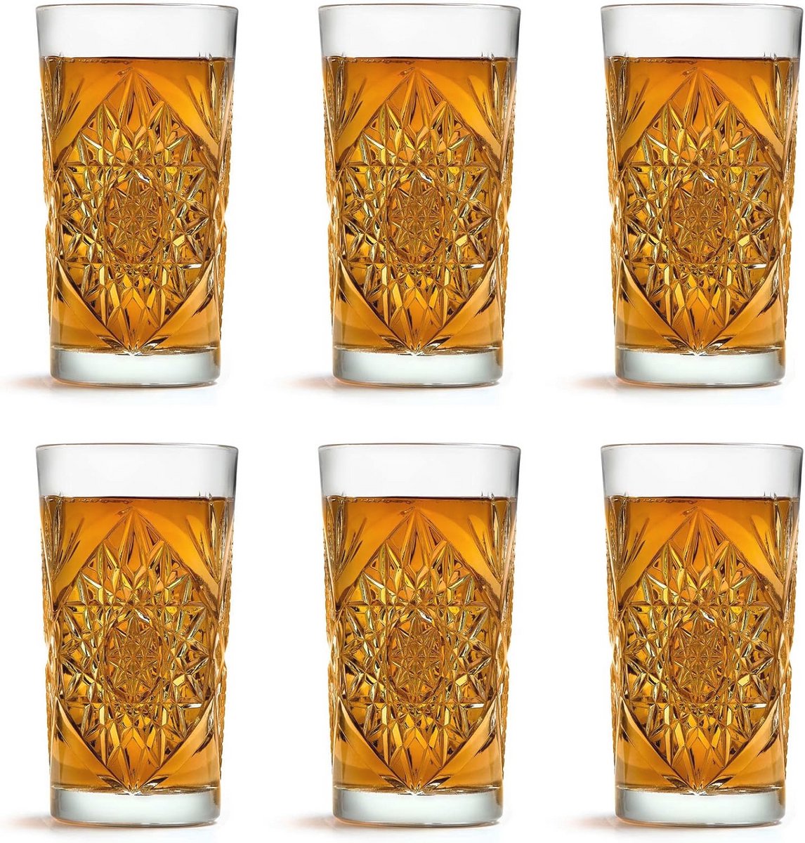 Hobstar Cooler Longdrinkglazen 470ml - Set van 6 - Vintage Design - Vaatwasserbestendig