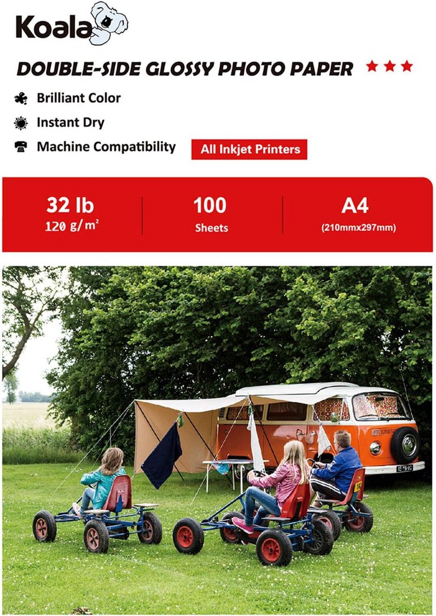 Dubbelzijdig Glanzend Inkjet Fotopapier A4 - 120 g/m² - 100 Vellen voor Inkjetprinters