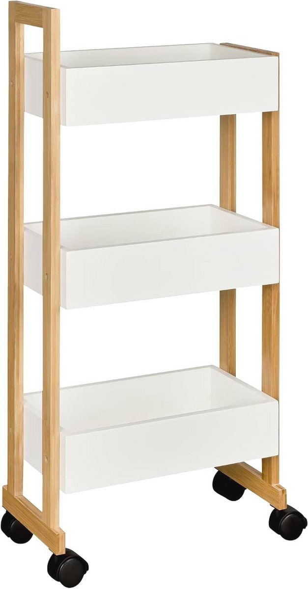 Bamboe Niche Plank - Smalle Keuken Trolley - Badkamershelf met 3 Mandjes