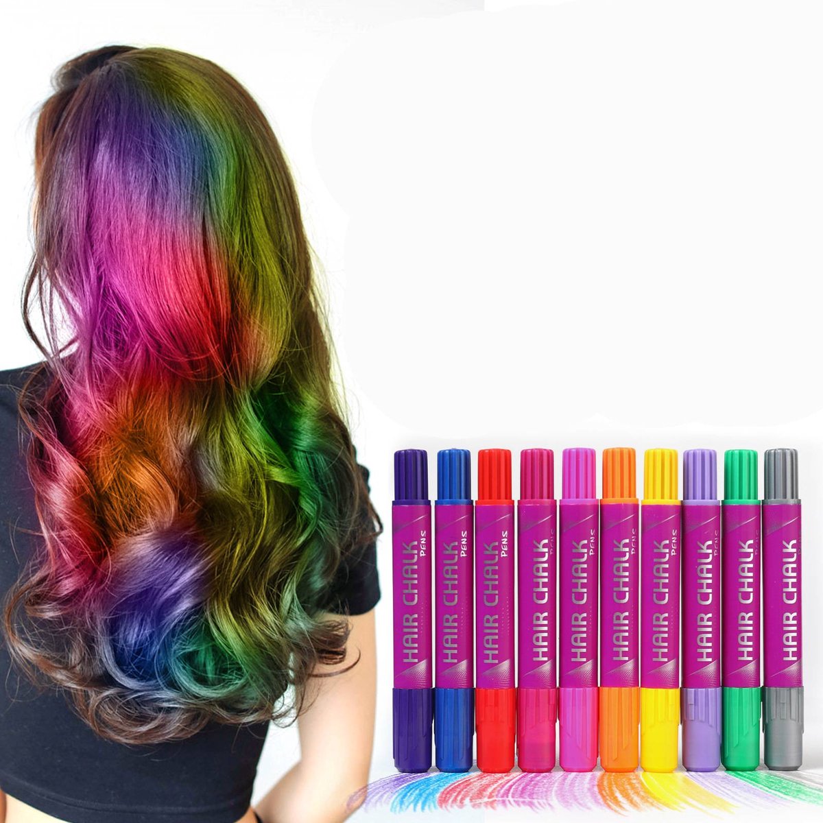 Haarverfstift - Wegwerp haarverfstokjes - Wateroplosbare haarkrijt - Tijdelijke highlightkrijt in 10 kleuren