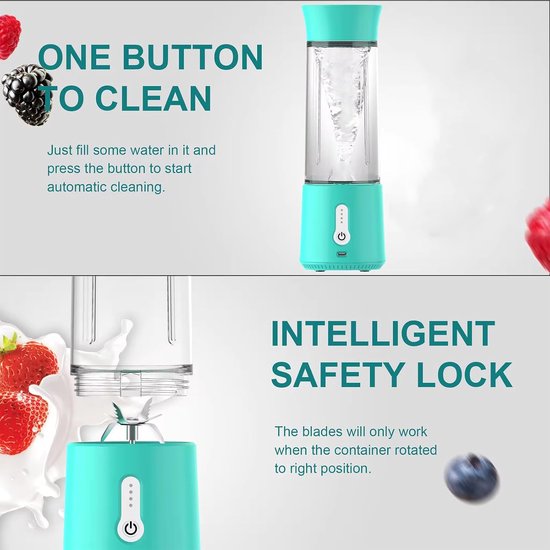 Draagbare blender 500 Ml - Portable blender - Krachtige 6 messen - Met 4000 mah - Mini blender voor shakes en proteïnedranken - Sapcentrifuge - Wit van Merkloos — afbeelding 3