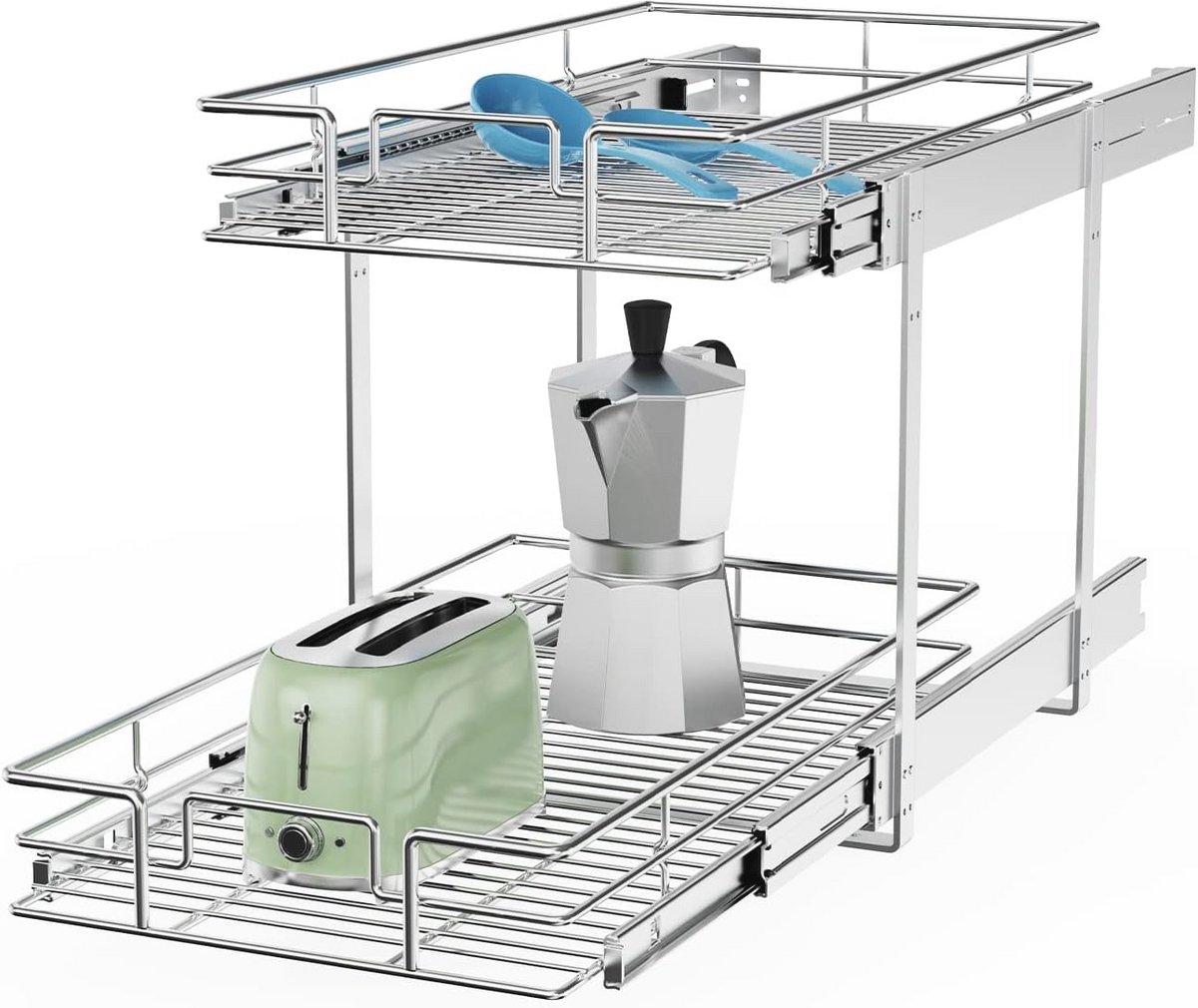 Uittrekbare Kast Organizer - 2-Tier Specerijen Plank voor Keuken en Badkamer