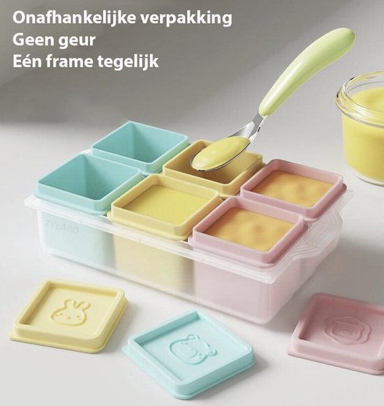 ZYLARO Babyvoeding bewaarbakjes set - 6x110ml siliconen baby bakjes met deksel - Magnetron & vaatwasmachinebestendige - Moedermelk bewaren - Diepvriesbakjes - 100% BPA vrij - Roze/Geel/Blauw van ZYLARO — afbeelding 2